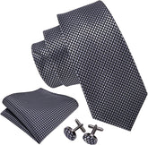 Designer Classic Ties for Men Set Formal Pocket Square Cufflink Check Plaid